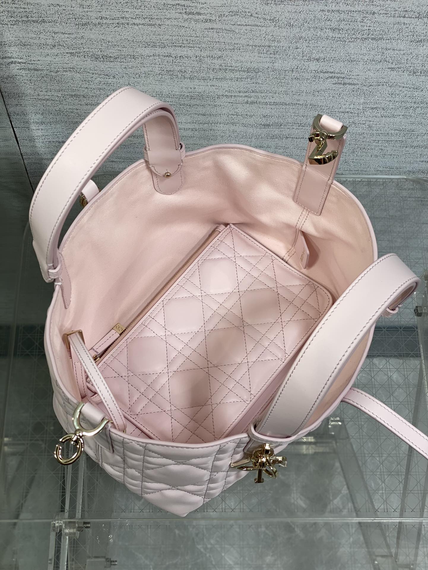 Small Dior Toujours Bag Pale Pink Macrocannage Calfskin